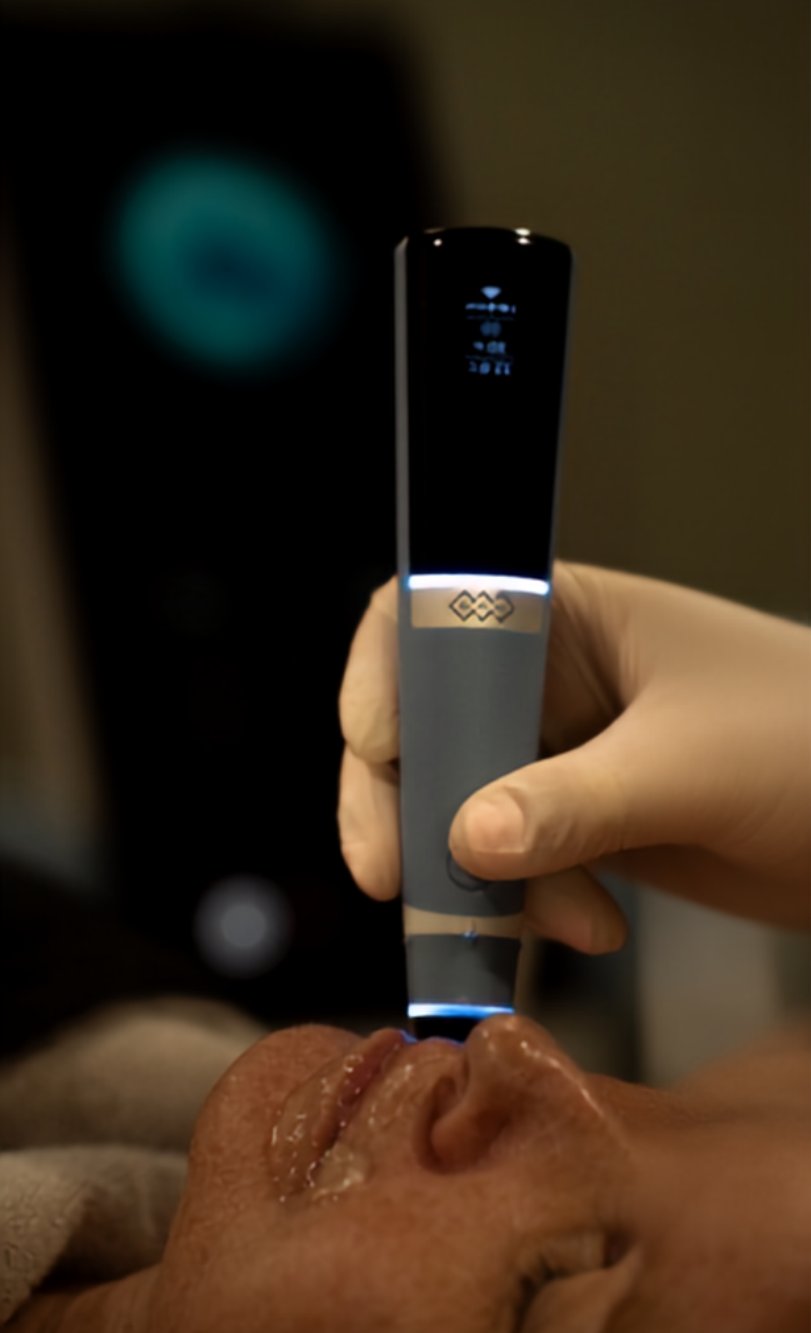 An EXION applicator being used on a client's face